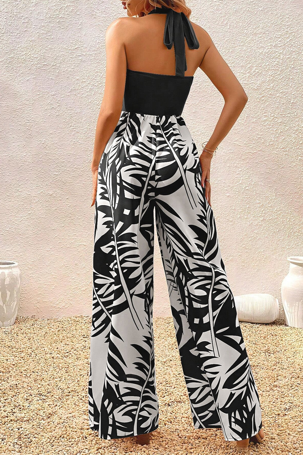 Printed Halter Wide Leg Jumpsuit-Angel Casuals