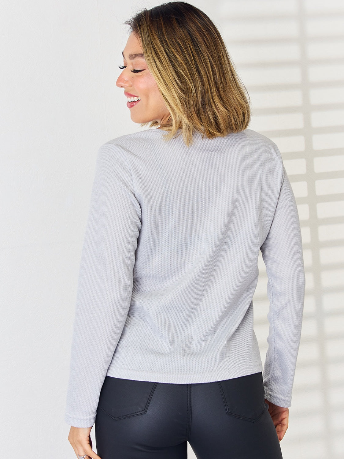 Notched Long Sleeve T-Shirt-Angel Casuals