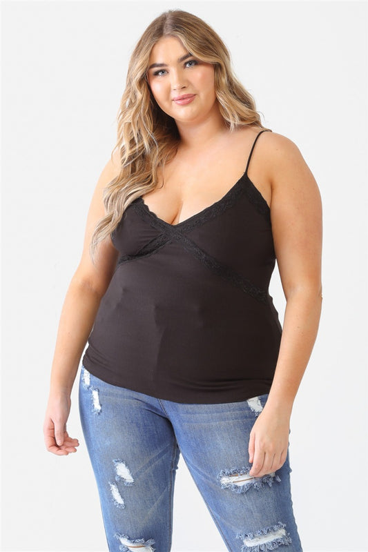 Zenobia Plus Size Lace Detail V-Neck Cami-Angel Casuals