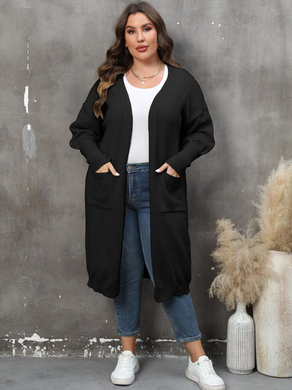 Plus Size Long Sleeve Pocketed Cardigan-Angel Casuals