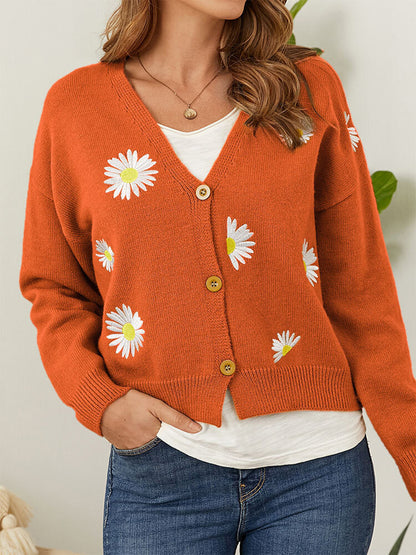 Flower Button Front Dropped Shoulder Cardigan-Angel Casuals