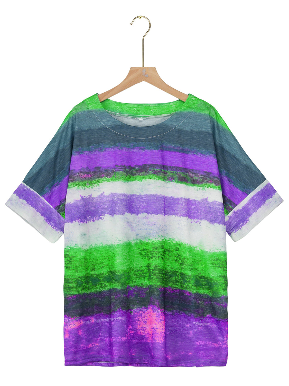 Full Size Color Block Round Neck Half Sleeve T-Shirt-Angel Casuals