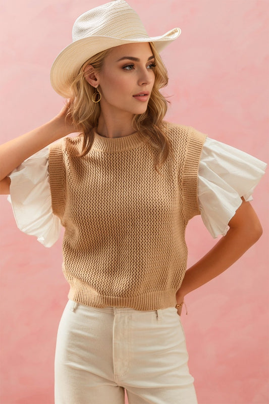 Oh Full Size Ruffled Round Neck Short Sleeve Sweater-Angel Casuals