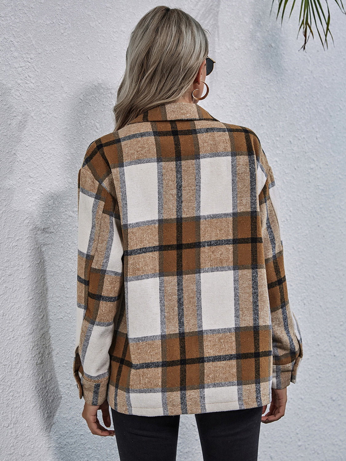 Plaid Button Down Collared Jacket-Angel Casuals