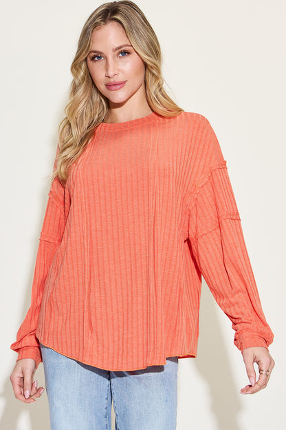 Basic Bae Full Size Ribbed Round Neck Long Sleeve T-Shirt-Angel Casuals