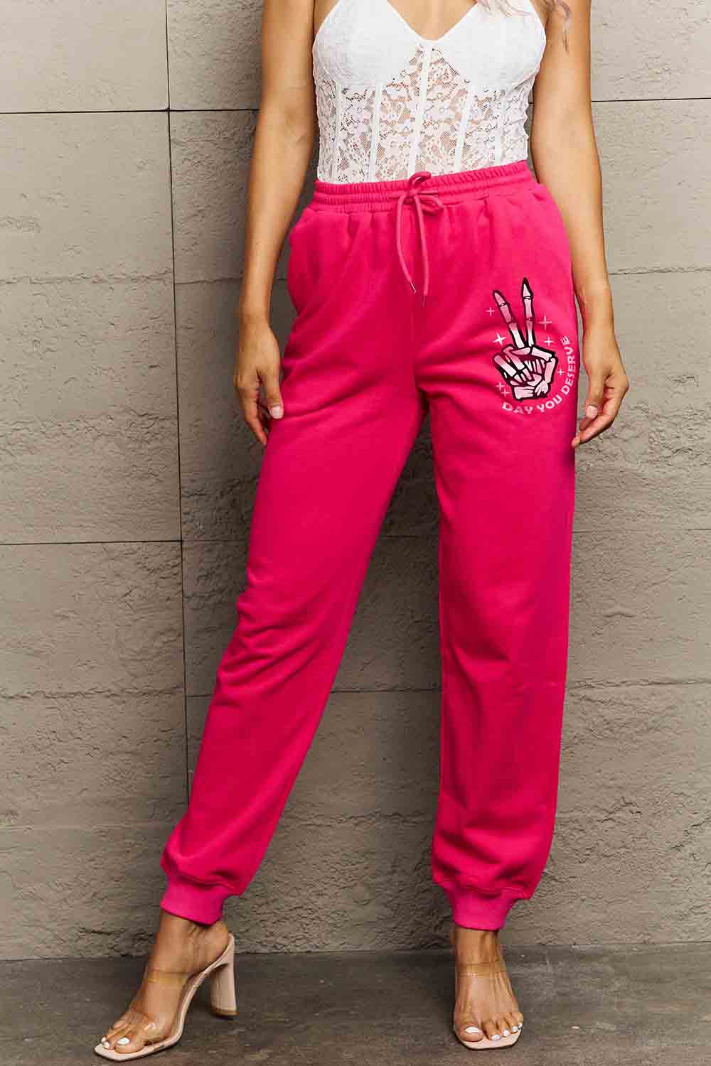 Simply Love Simply Love Full Size Drawstring DAY YOU DESERVE Graphic Long Sweatpants-Angel Casuals