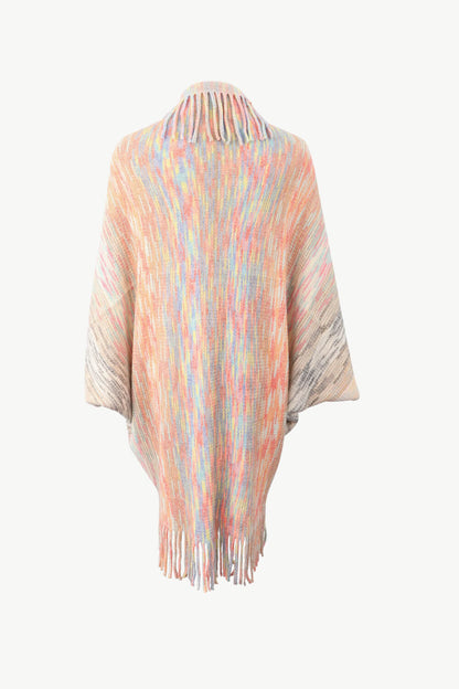 Multicolored Fringe Trim Poncho-Angel Casuals