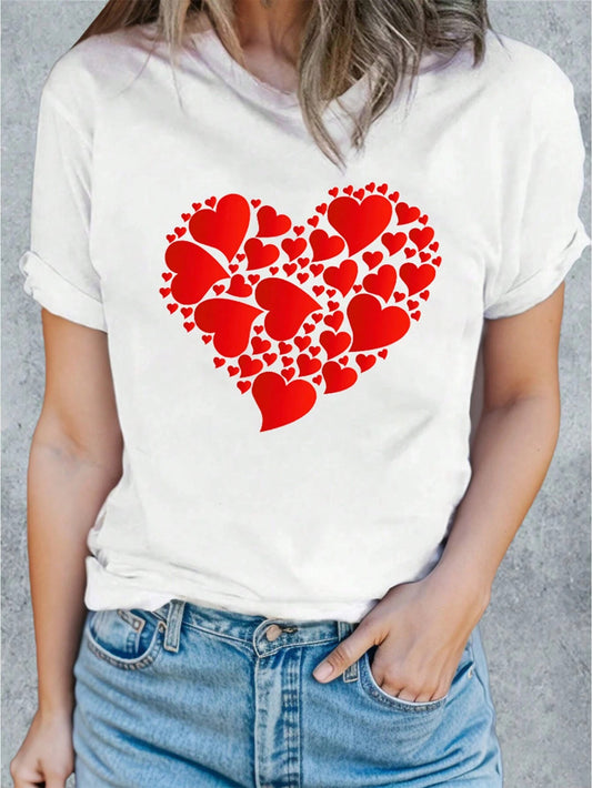 Heart Round Neck Short Sleeve T-Shirt-Angel Casuals
