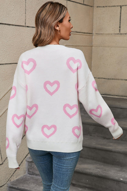 Angel Wings Heart Round Neck Dropped Shoulder Long Sleeve Sweater-Angel Casuals