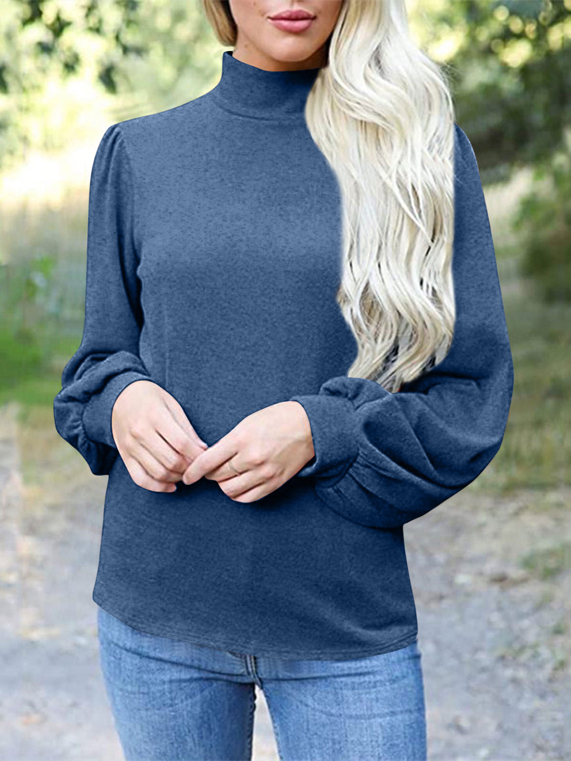 Full Size Mock Neck Long Sleeve T-Shirt-Angel Casuals