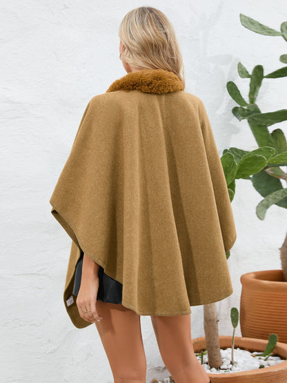 Fuzzy Trim Open Front Poncho-Angel Casuals