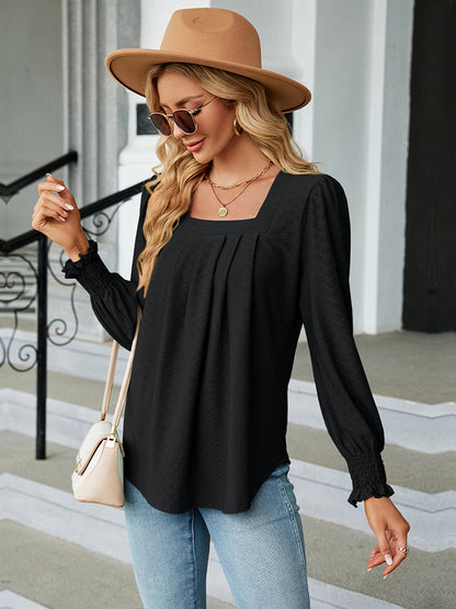 Square Neck Puff Sleeve Blouse-Angel Casuals