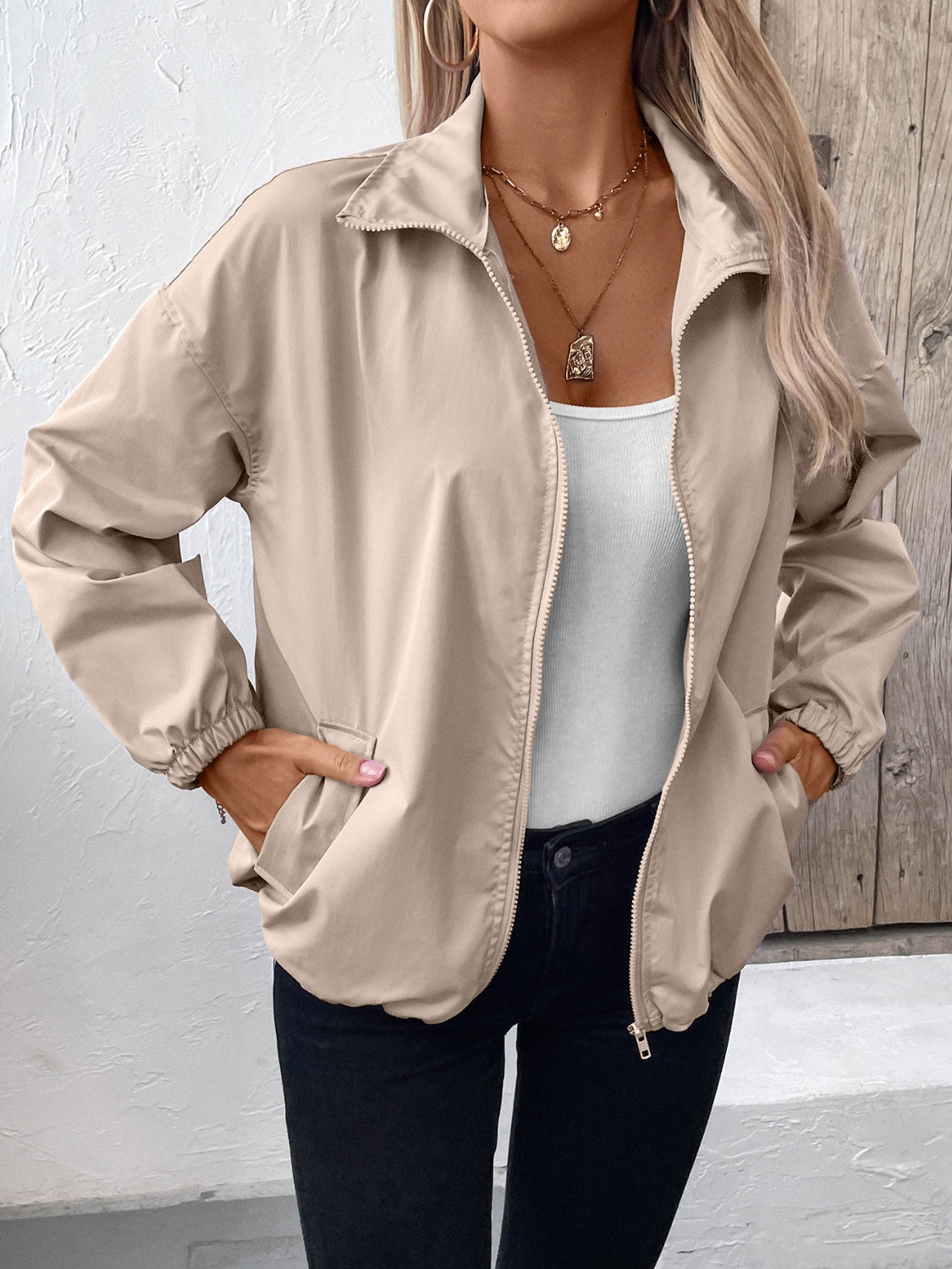 Ivy Lane Pocketed Zip Up Long Sleeve Jacket-Angel Casuals