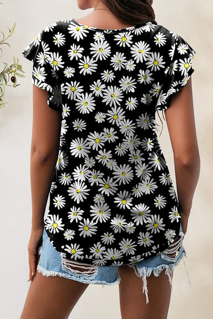 Printed Round Neck Short Sleeve T-Shirt-Angel Casuals