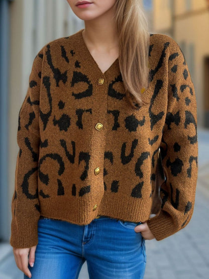 Leopard V-Neck Button Up Cardigan-Angel Casuals