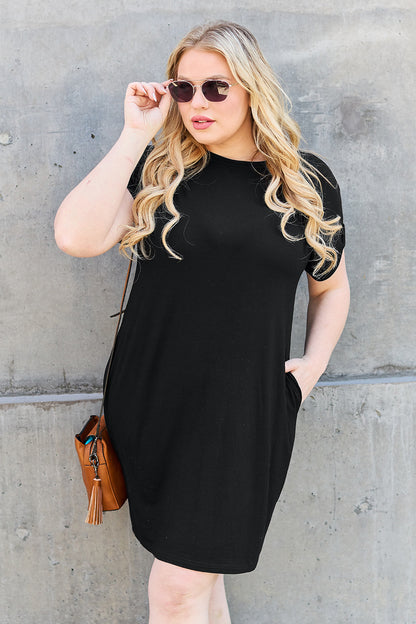 Basic Bae Full Size Round Neck Short Sleeve Dress with Pockets-Angel Casuals