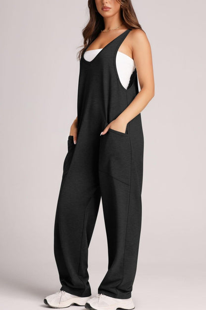 Wide Strap Jumpsuit with Pockets-Angel Casuals