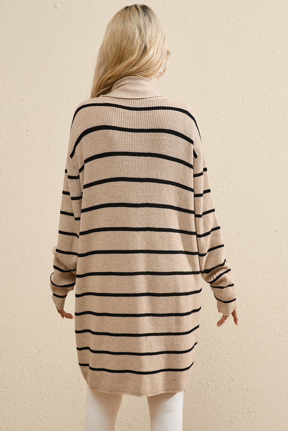 Striped Open Front Long Sleeve Cardigan-Angel Casuals