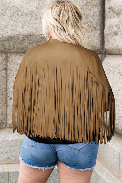 Plus Size Fringe Open Front Jacket-Angel Casuals