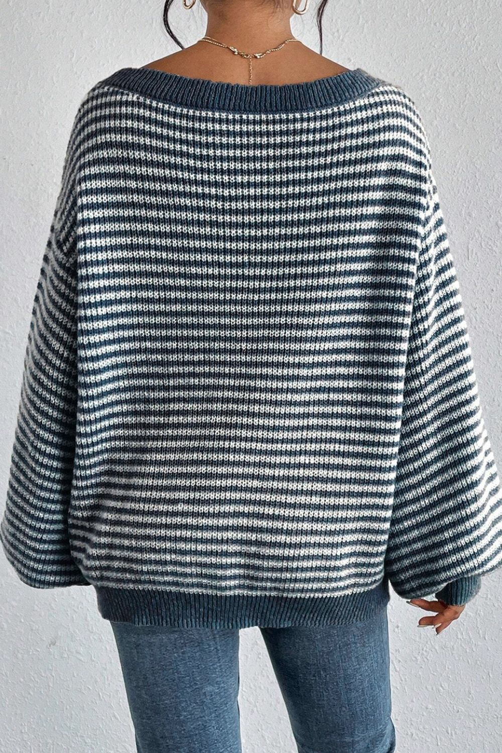 Striped Boat Neck Long Sleeve Sweater-Angel Casuals