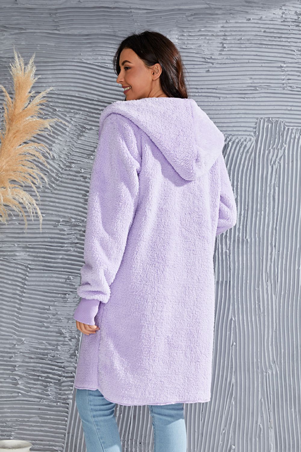 Double Take Full Size Hooded Teddy Bear Jacket with Thumbholes-Angel Casuals