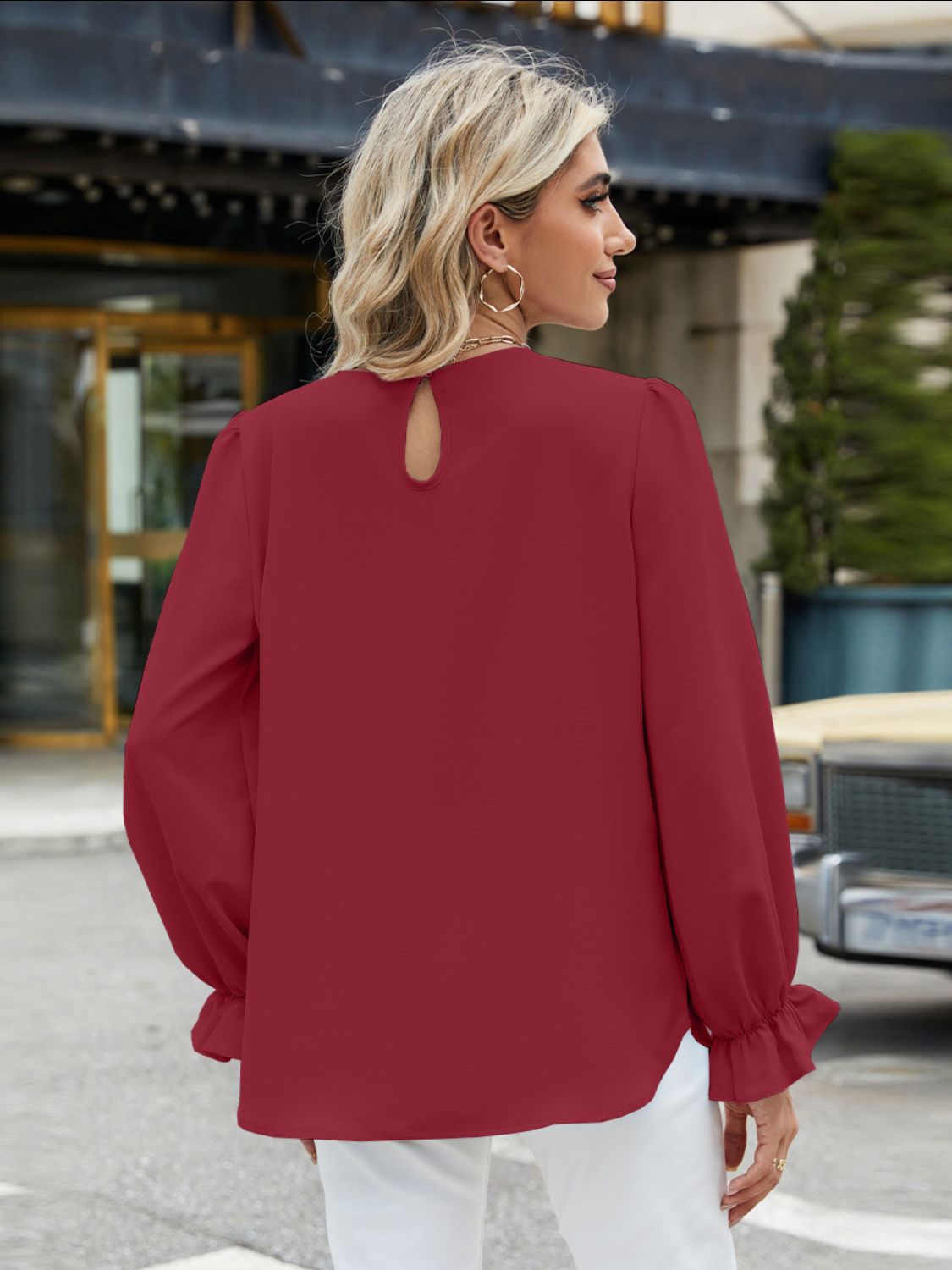 Round Neck Flounce Sleeve Top-Angel Casuals