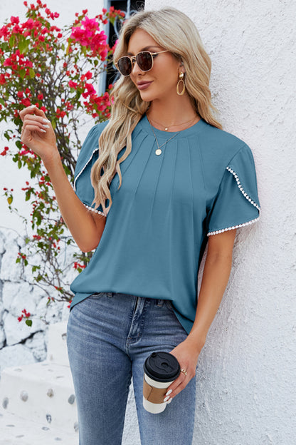 Round Neck Petal Sleeve T-Shirt-Angel Casuals