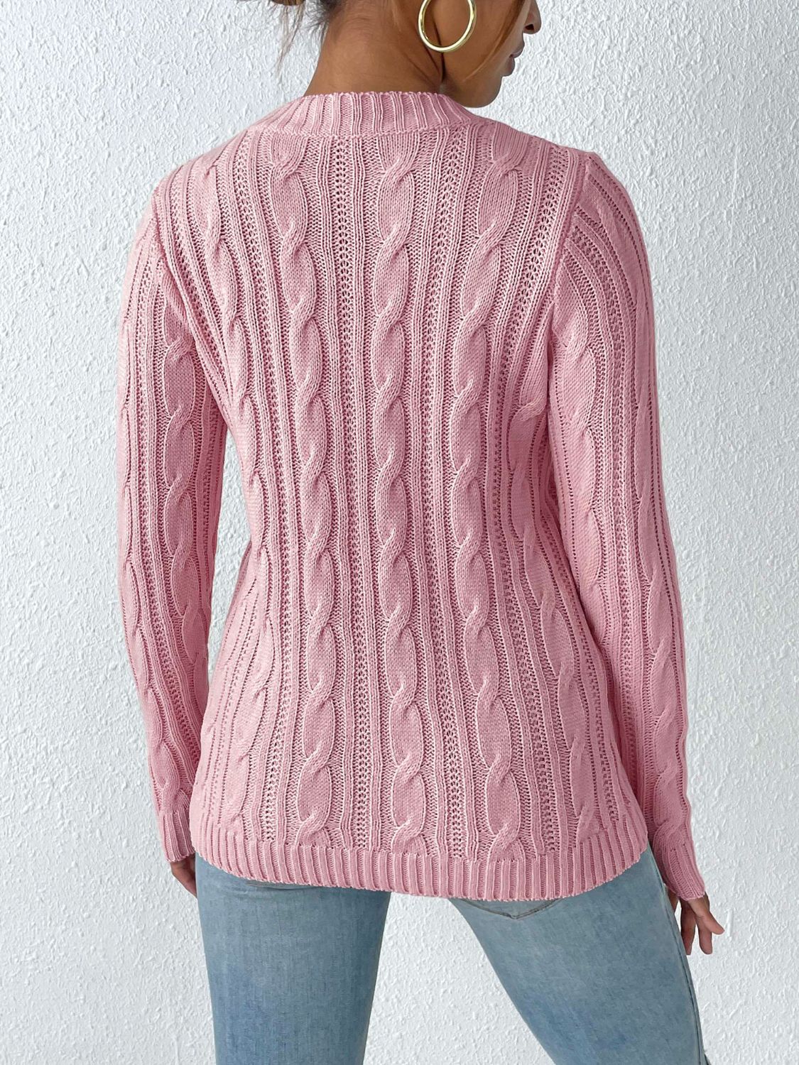 Cable-Knit Round Neck Sweater-Angel Casuals