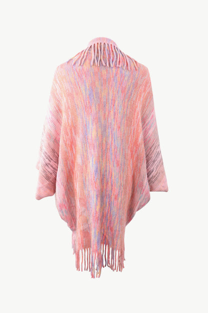 Multicolored Fringe Trim Poncho-Angel Casuals