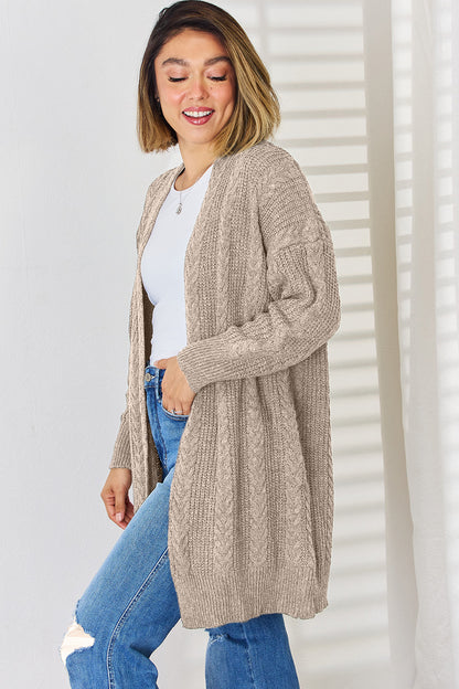 Cable-Knit Open Front Dropped Shoulder Cardigan-Angel Casuals