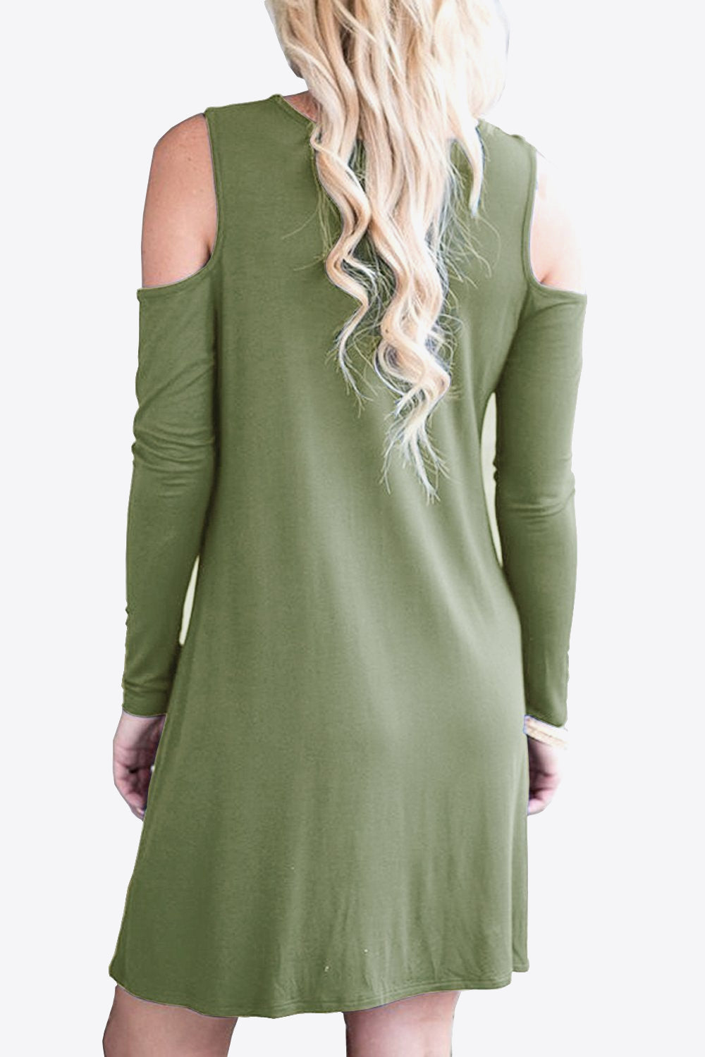 Cold-Shoulder Long Sleeve Round Neck Dress-Angel Casuals