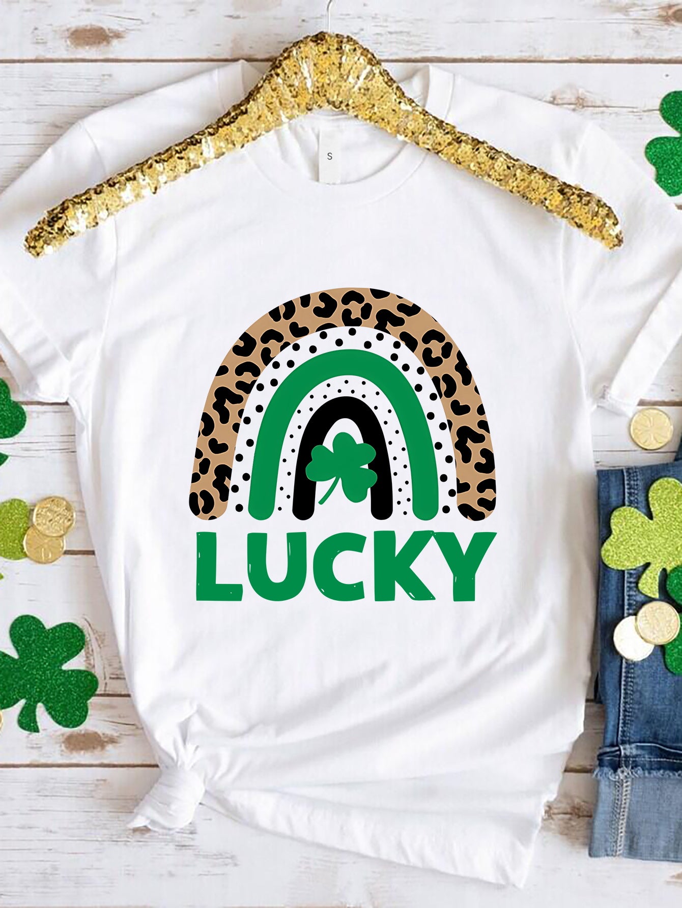 LUCKY Round Neck Short Sleeve T-Shirt-Angel Casuals