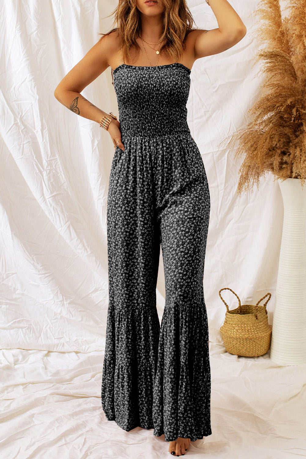 Floral Spaghetti Strap Wide Leg Jumpsuit-Angel Casuals