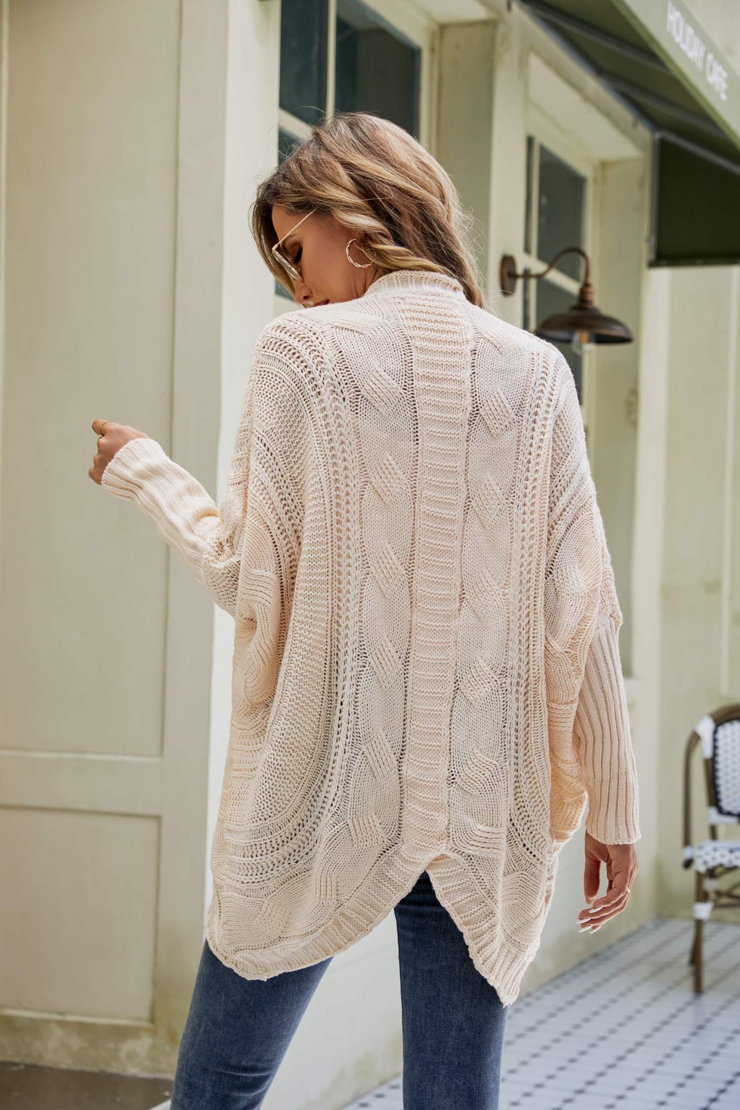 Mixed Knit Open Front Dolman Sleeve Cardigan-Angel Casuals