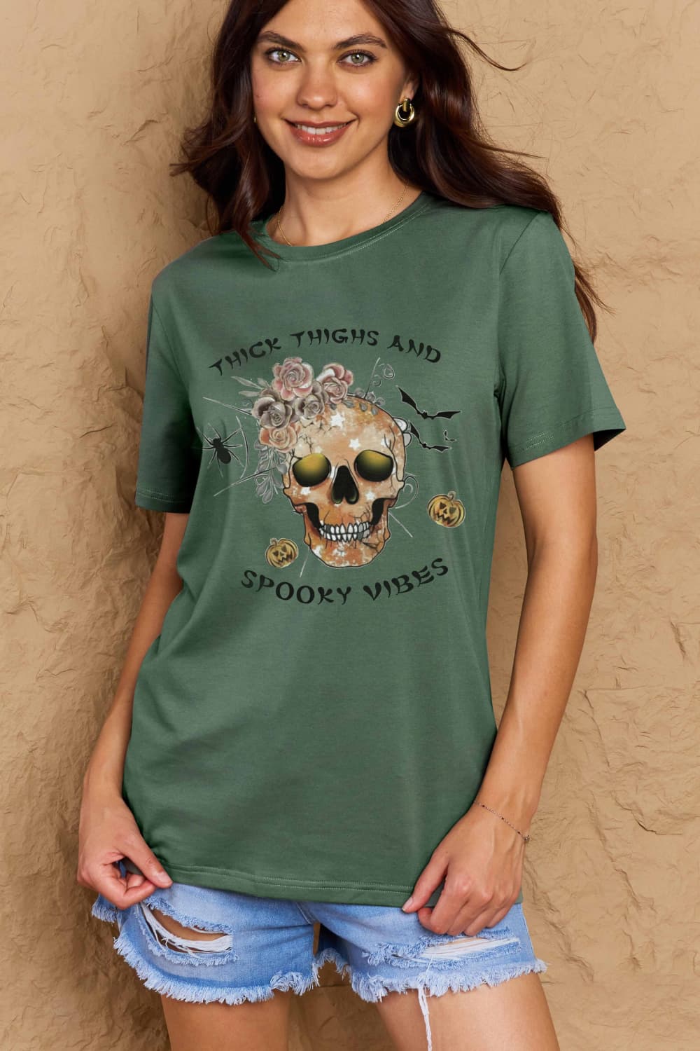 Simply Love Full Size THICK THIGHS AND SPOOKY VIBES Graphic Cotton T-Shirt-Angel Casuals