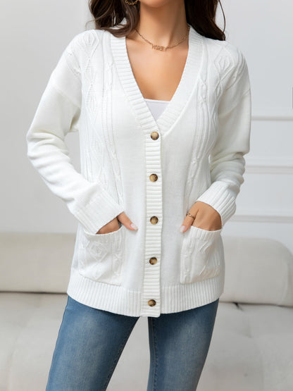 V-Neck Long Sleeve Buttoned Knit Top with Pocket-Angel Casuals