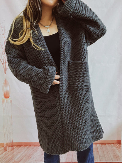 Open Front Long Sleeve Cardigan with Pockets-Angel Casuals