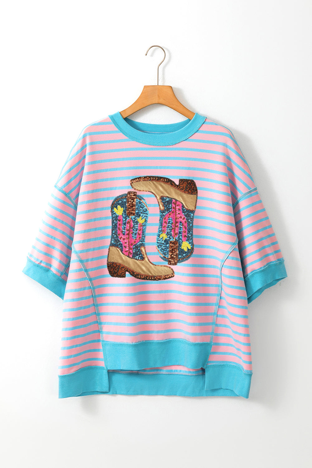 Boots Striped Round Neck Half Sleeve T-Shirt-Angel Casuals