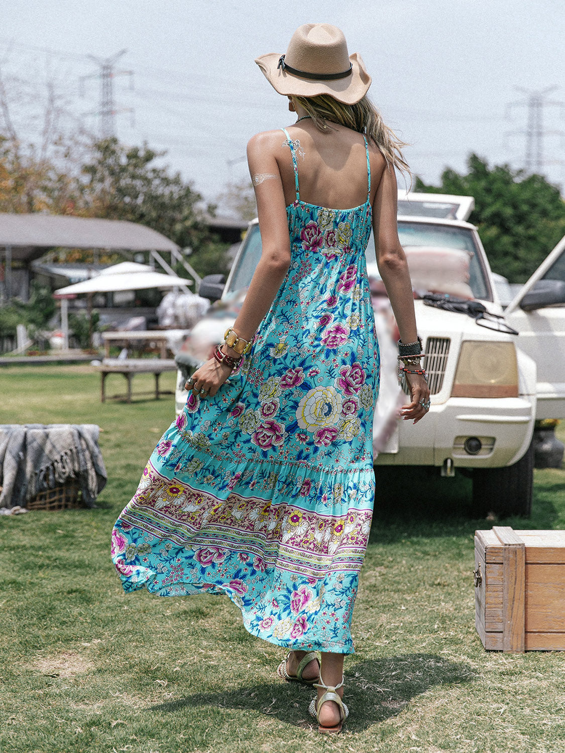 Printed Scoop Neck Sleeveless Maxi Dress-Angel Casuals