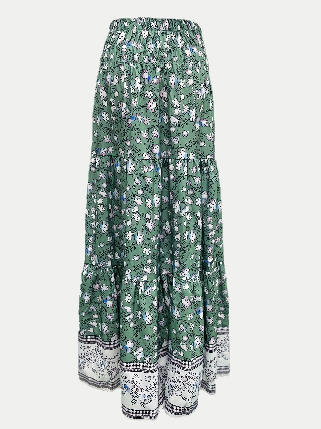 Full Size Tiered Printed Elastic Waist Skirt-Angel Casuals