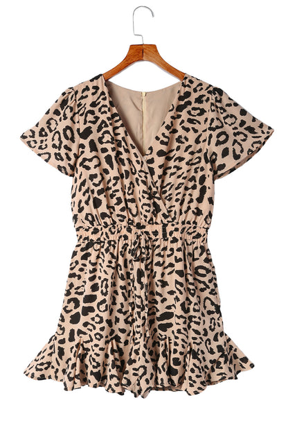 Leopard Flutter Sleeve Ruffle Hem Romper-Angel Casuals