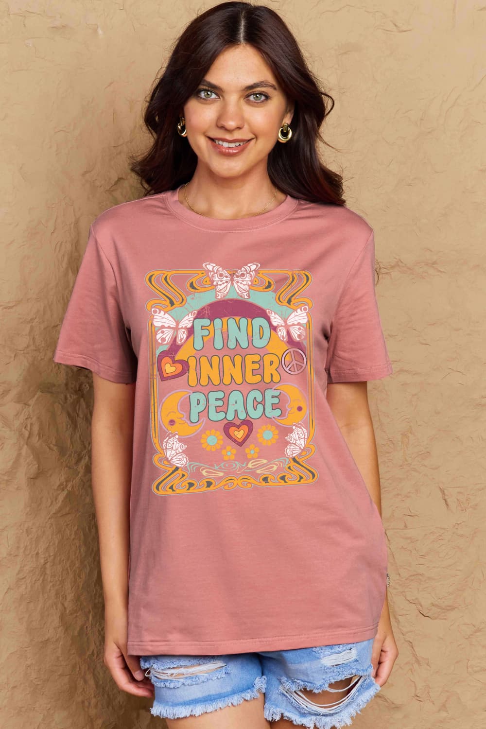 Simply Love Full Size FIND INNER PEACE Graphic Cotton T-Shirt-Angel Casuals