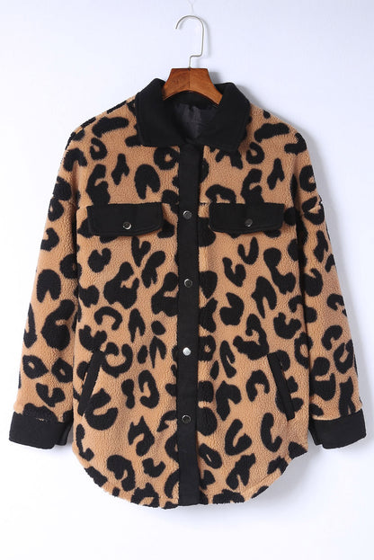 Leopard Button Up Long Sleeve Jacket-Angel Casuals