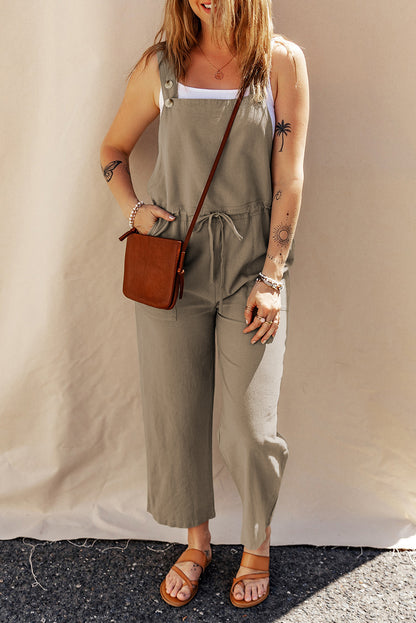 Drawstring Wide Strap Overalls with Pockets-Angel Casuals