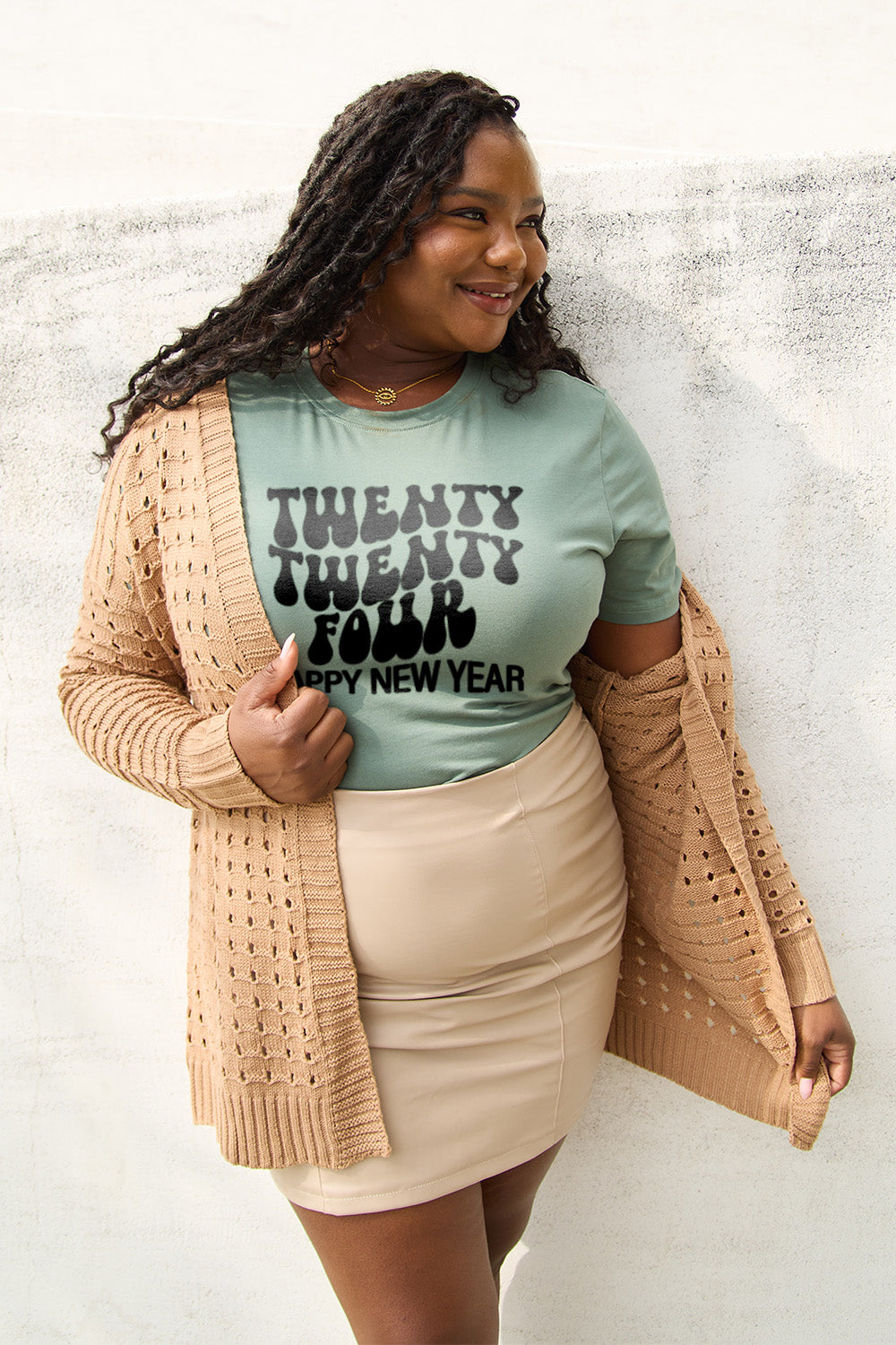 Simply Love Full Size TWENTY TWENTY FOUR HAPPY NEW YEAR Short Sleeve T-Shirt-Angel Casuals