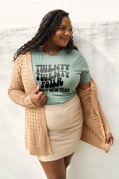 Simply Love Full Size TWENTY TWENTY FOUR HAPPY NEW YEAR Short Sleeve T-Shirt-Angel Casuals