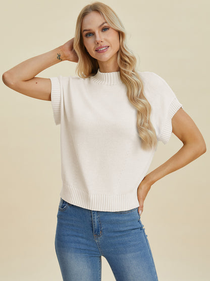 Double Take Full Size Mock Neck Short Sleeve Sweater-Angel Casuals