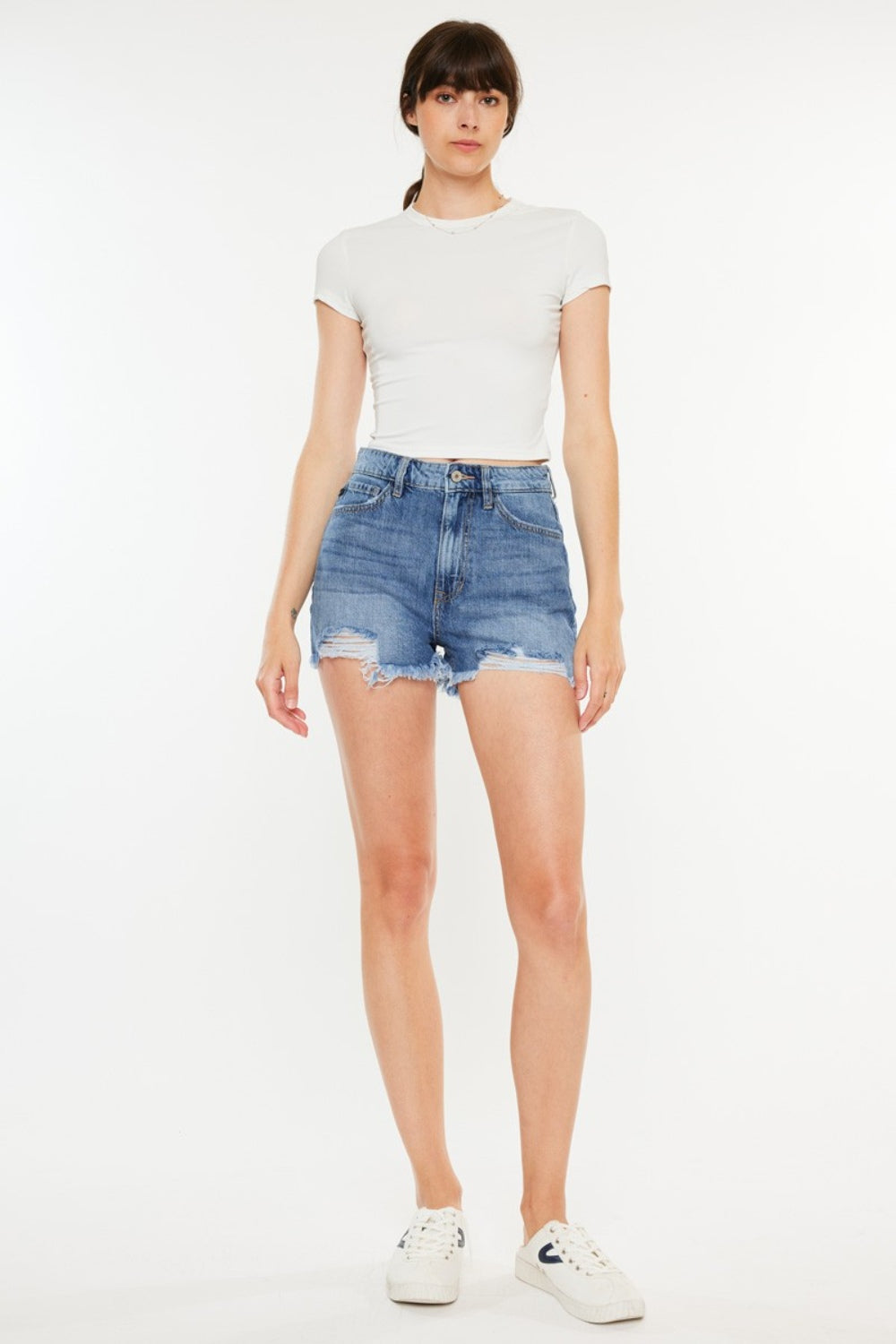 Kancan Distressed Raw Hem High Waist Denim Shorts-Angel Casuals