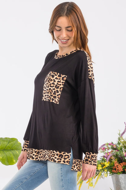 Celeste Full Size Leopard Round Neck Dropped Shoulder T-Shirt-Angel Casuals