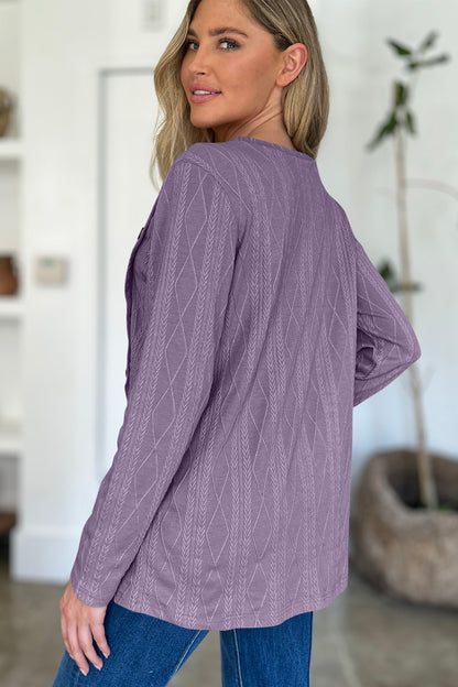FAM-FAM Slit Round Neck Long Sleeve T-Shirt-Angel Casuals